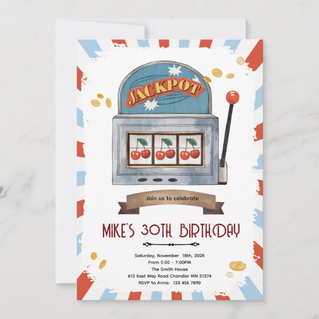 Jackpot casino party theme invitation (Front)