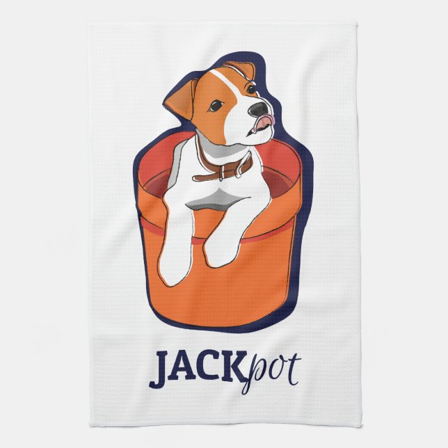 "Jackpot" Jack Russell Terrier Tea Towel (Vertical)