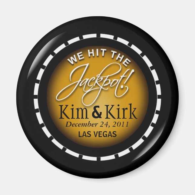 Jackpot! Vegas Newlyweds Casino Chip Magnet Favour (Front)