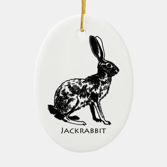 Jackrabbit Illustration Ceramic Tree Decoration (Front)