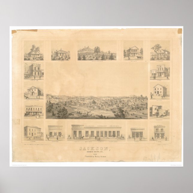 Jackson, CA. Panoramic Map 1857 (0766A) Poster (Front)