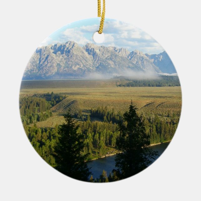 Jackson Hole Mountains and River Ceramic Ornament (Front)