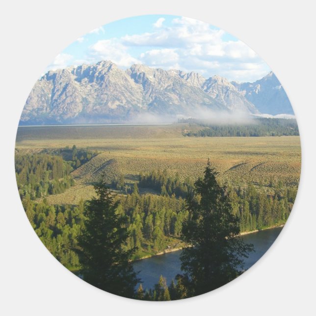 Jackson Hole Mountains and River Classic Round Sticker (Front)