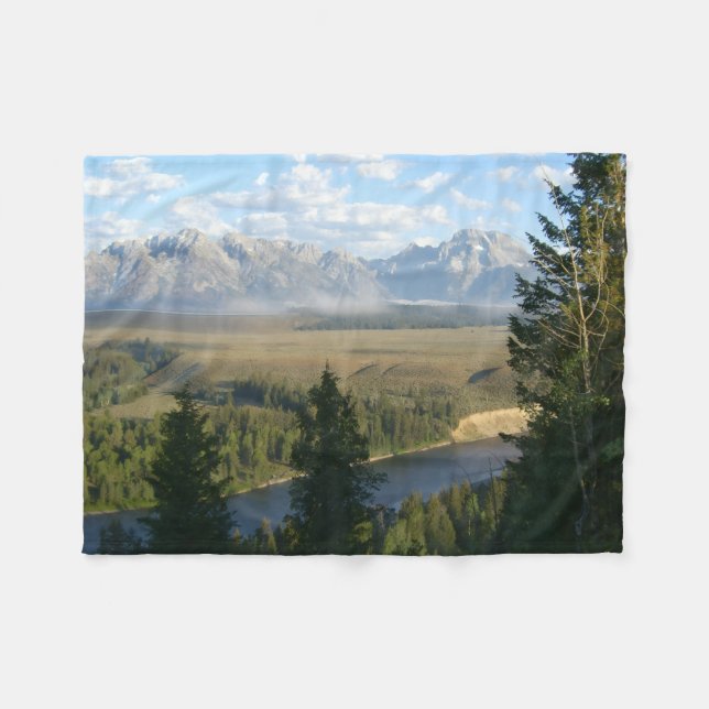 Jackson Hole Mountains and River Fleece Blanket (Front (Horizontal))