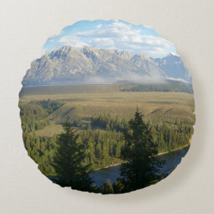 Jackson Hole Mountains and River Round Cushion
