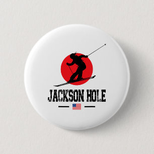 Jackson Hole Usa Ski Resort Rocky Mountains Americ 6 Cm Round Badge