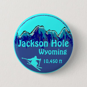 Jackson Hole Wyoming blue ski art button