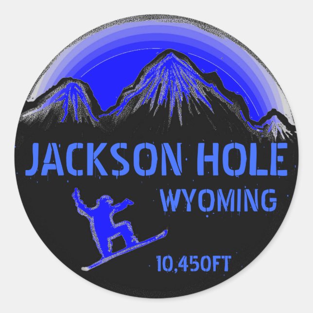 Jackson Hole Wyoming blue snowboard art stickers (Front)