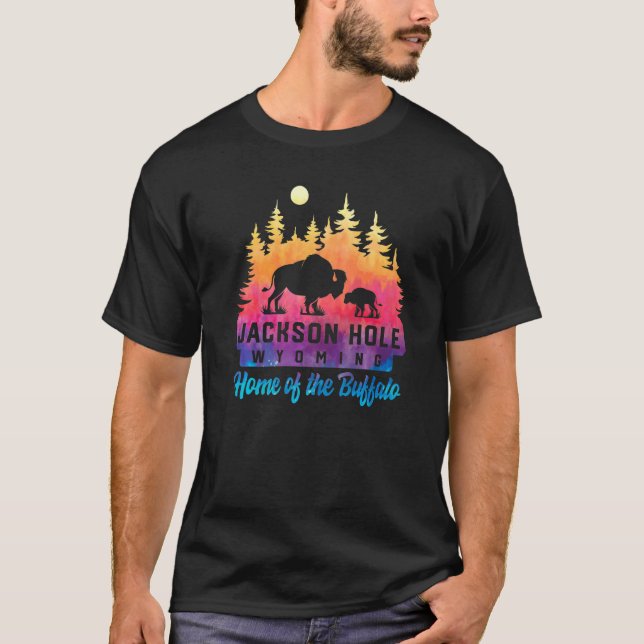 Jackson Hole Wyoming Buffalo Grand Teton Mountains T-Shirt (Front)