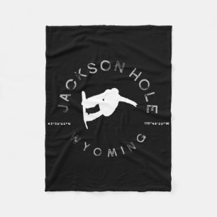 Jackson Hole Wyoming Graphic Vintage Snowboarding Fleece Blanket
