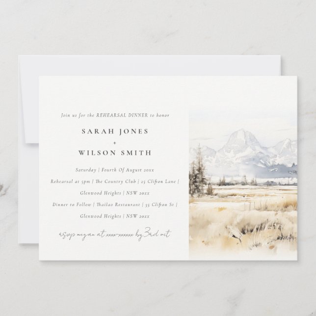 Jackson Hole Wyoming Landscape Rehearsal Dinner Invitation (Front)
