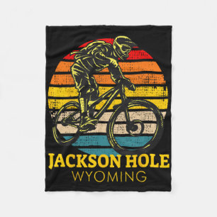 Jackson Hole Wyoming Mountain Biking Retro Mtb Fleece Blanket