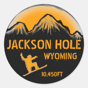 Jackson Hole Wyoming orange snowboard art stickers
