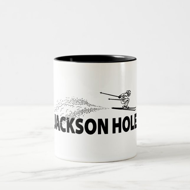 Jackson Hole Wyoming Ski Jumper Two-Tone Coffee Mug (Center)