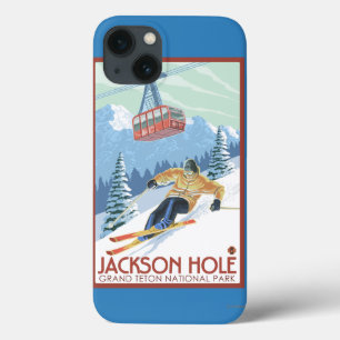 Jackson Hole, Wyoming Skier and Tram iPhone 13 Case