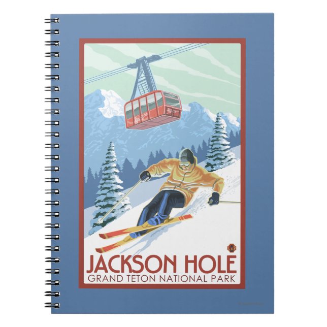 Jackson Hole, Wyoming Skier and Tram Notebook (Front)