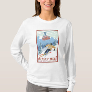 Jackson Hole, Wyoming Skier and Tram T-Shirt