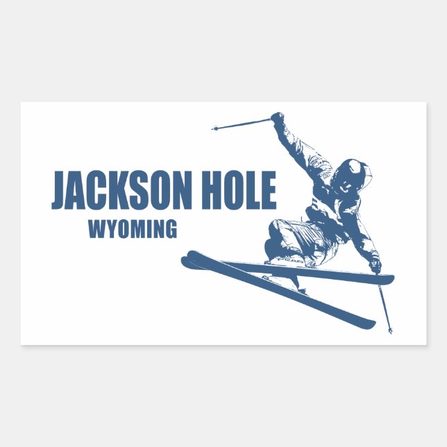 Jackson Hole Wyoming Skier Rectangular Sticker (Front)