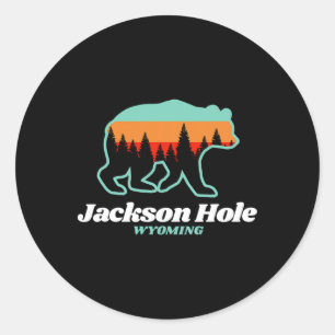 Jackson Hole Wyoming Skiing Snowboarding Bear Classic Round Sticker