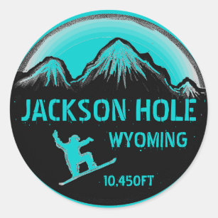 Jackson Hole Wyoming teal snowboard art stickers