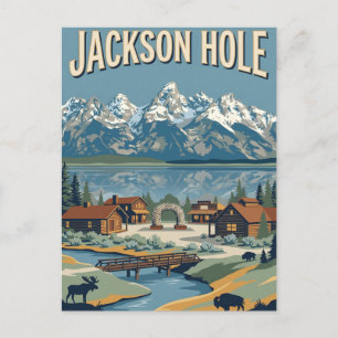 Jackson Hole Wyoming Tetons Vintage Travel Poster Postcard