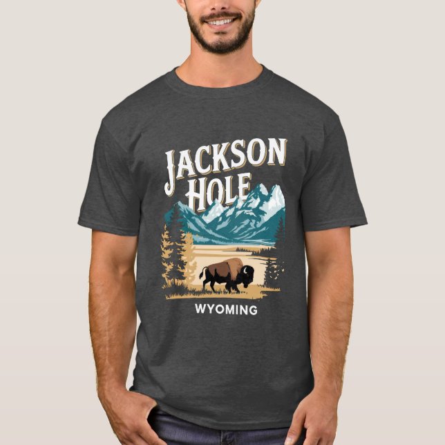 Jackson Hole Wyoming Vintage Bison T-Shirt (Front)