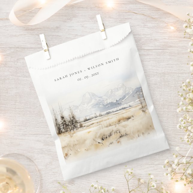 Jackson Hole Wyoming Watercolor Landscape Wedding Favour Bag (Clipped)