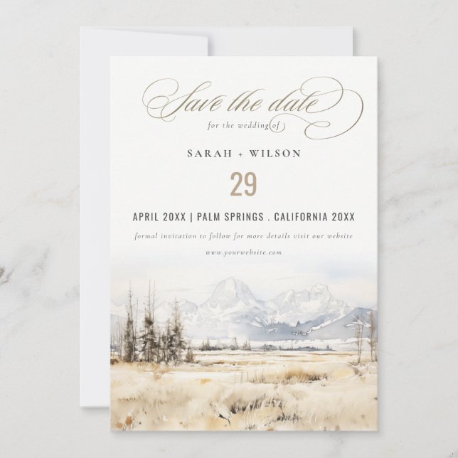 Jackson Hole Wyoming Watercolor Landscape Wedding Save The Date (Front)