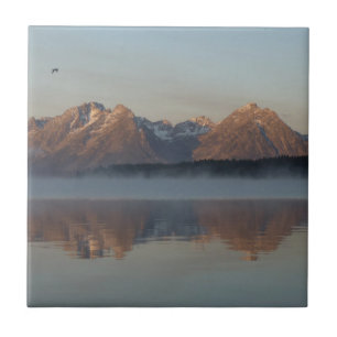 Jackson Lake Dam Reflection in Grand Teton Park Ceramic Tile
