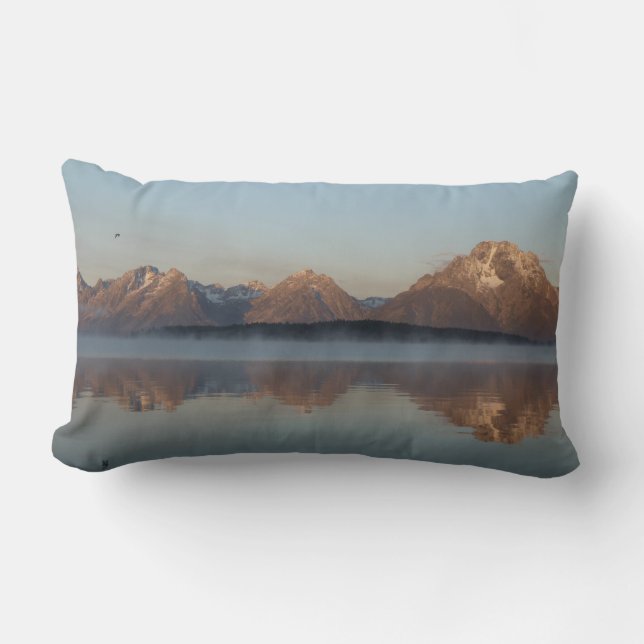 Jackson Lake Dam Reflection in Grand Teton Park Lumbar Cushion (Front)