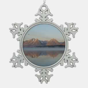 Jackson Lake Dam Reflection in Grand Teton Park Snowflake Pewter Christmas Ornament