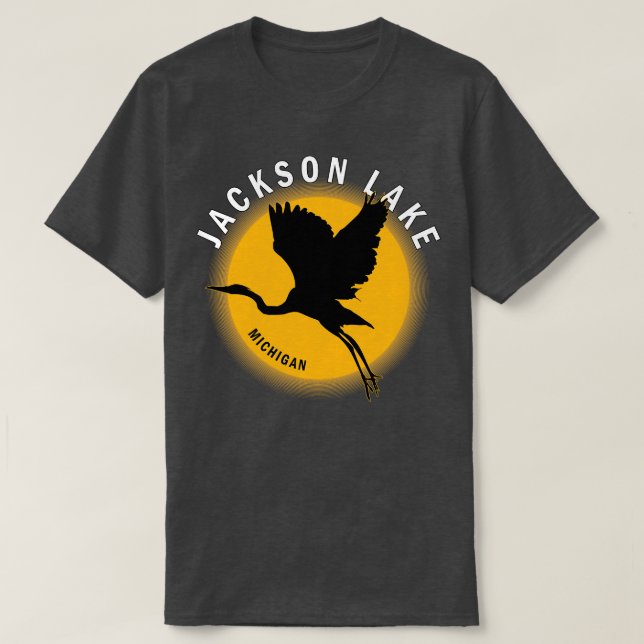 Jackson Lake in Michigan Heron Sunrise T-Shirt (Design Front)
