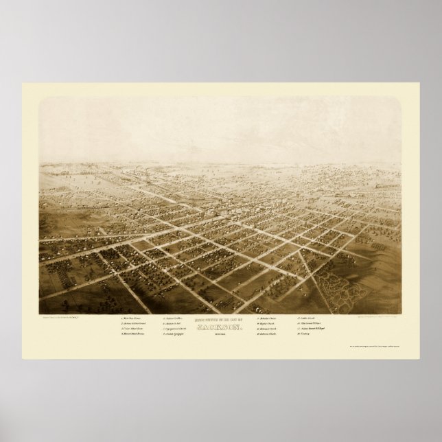 Jackson, MI Panoramic Map - 1868 Poster (Front)