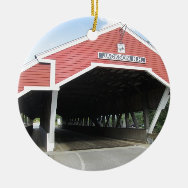 Jackson NH Covered Bridge Ceramic Ornament (Front)