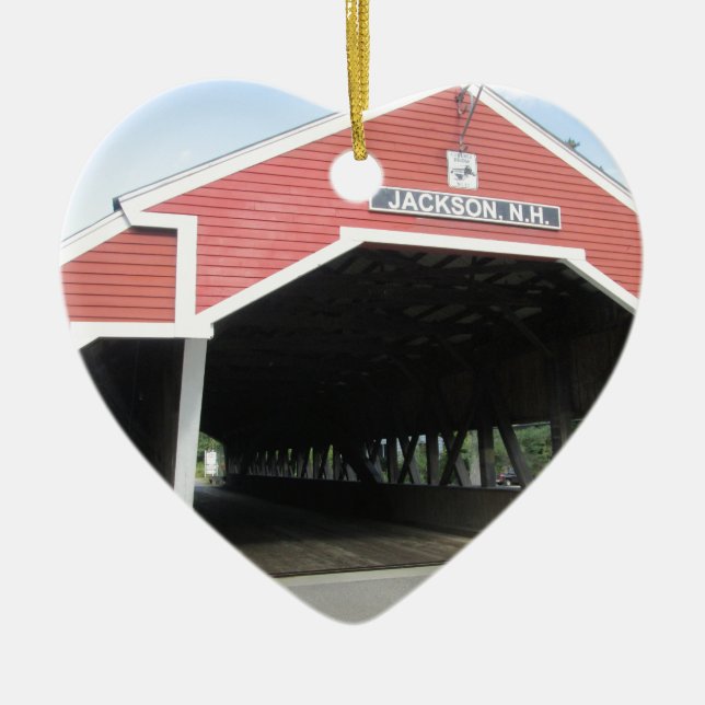 Jackson NH Covered Bridge Ceramic Tree Decoration (Front)