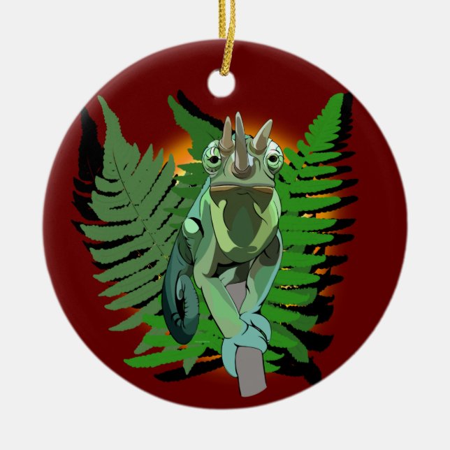 Jackson’s Chameleon  Ceramic Ornament (Front)