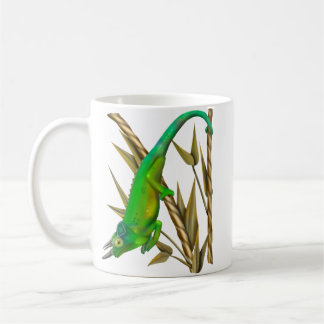 Jackson’s chameleon hanging out in the bamboo coffee mug