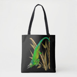 Jackson’s chameleon hanging out in the bamboo tote bag