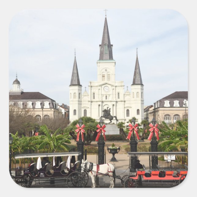 Jackson Square, Saint Louis Cathedral At Xmas Square Sticker (Front)