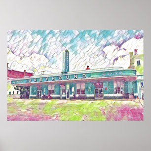 Jackson, TN Greyhound Halfway Bus Station Painting Poster