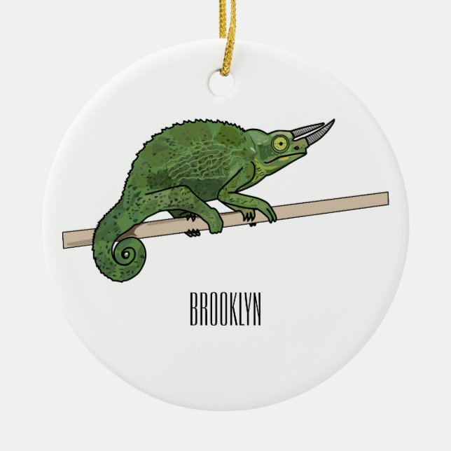 Jackson's chameleon cartoon illustration ceramic ornament (Front)