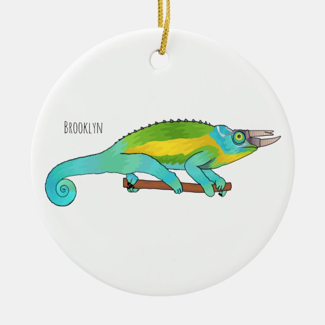 Jackson's chameleon cartoon illustration  ceramic ornament (Front)