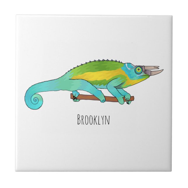 Jackson's chameleon cartoon illustration ceramic tile (Front)