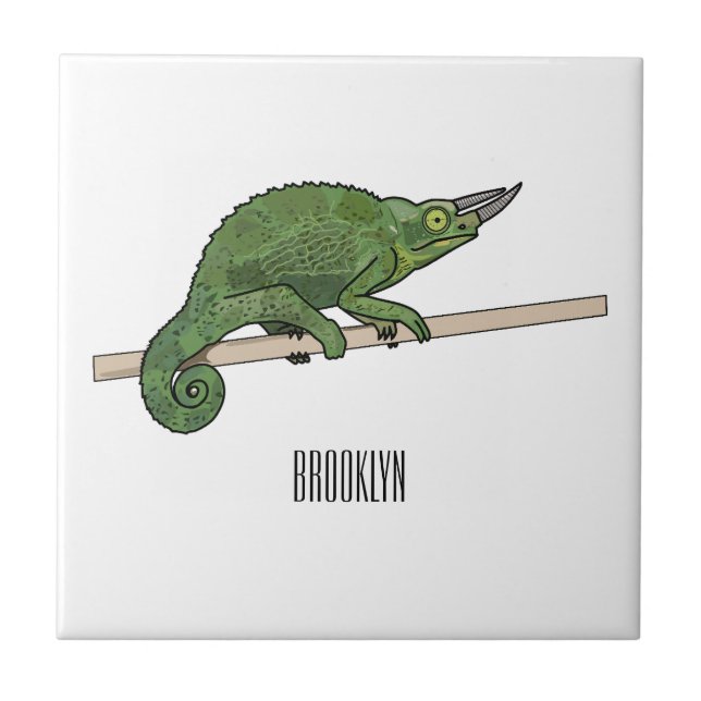 Jackson's chameleon cartoon illustration ceramic tile (Front)