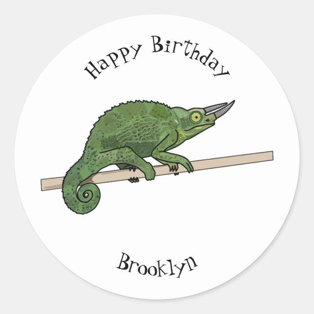 Jackson's chameleon cartoon illustration classic round sticker (Front)