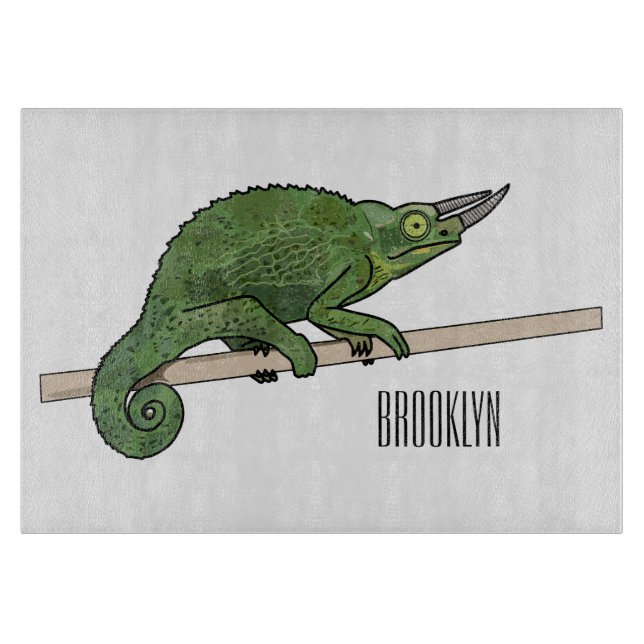 Jackson's chameleon cartoon illustration cutting board (Front)