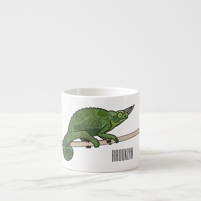 Jackson's chameleon cartoon illustration espresso cup (Front)