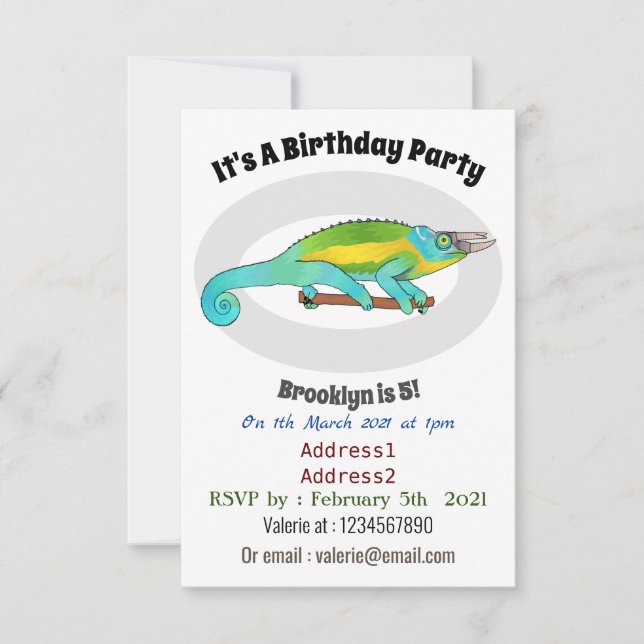 Jackson's chameleon cartoon illustration invitation (Front)