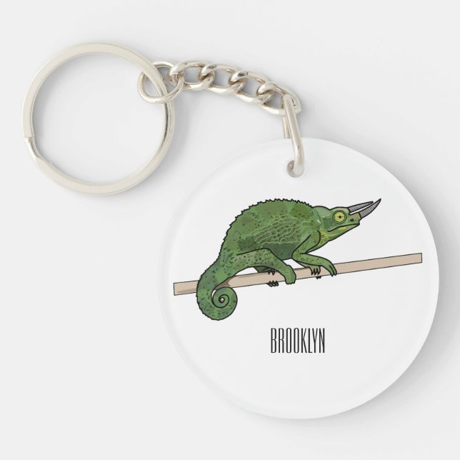 Jackson's chameleon cartoon illustration key ring (Front)
