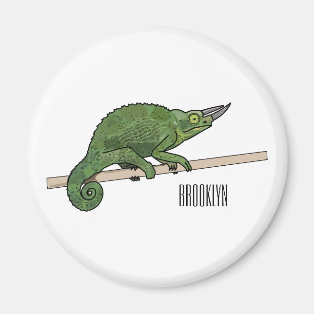 Jackson's chameleon cartoon illustration magnet (Front)